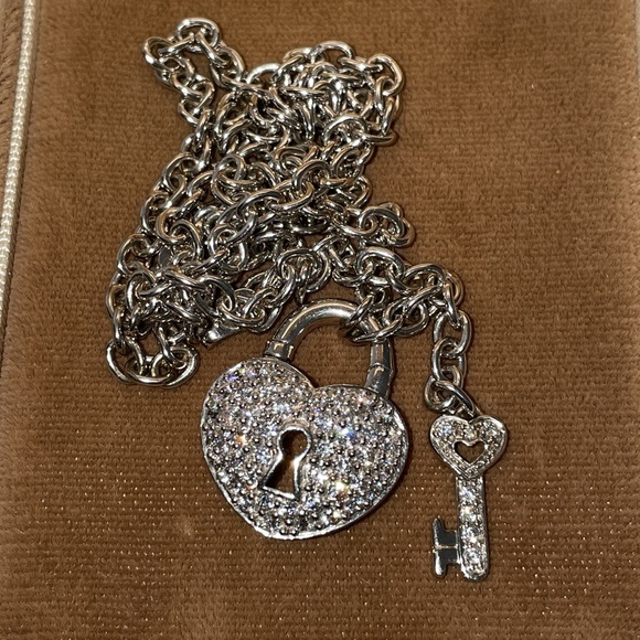 Solid Stamped 925 Sterling Silver Rolo Link Chain CZ Diamond Heart Padlock & Key - Picture 12 of 14